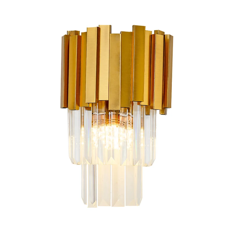 Gelaagde wandlamp schans moderne stijl metaal 1-lichts gouden schanslamp met helder kristallen prisma Clearhalo