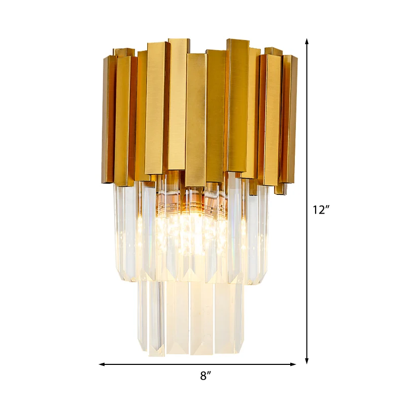 Gelaagde wandlamp schans moderne stijl metaal 1-lichts gouden schanslamp met helder kristallen prisma Clearhalo