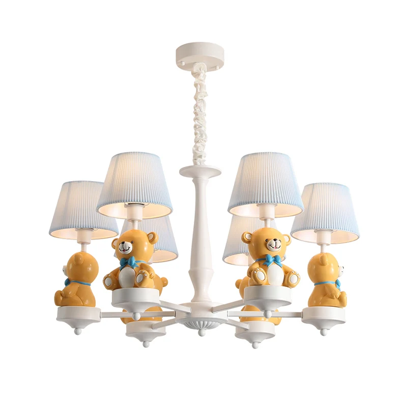 Gele beer speelgoedkroonluchter cartoon hars hanglamp met taps toelopende stoffen kap Clearhalo