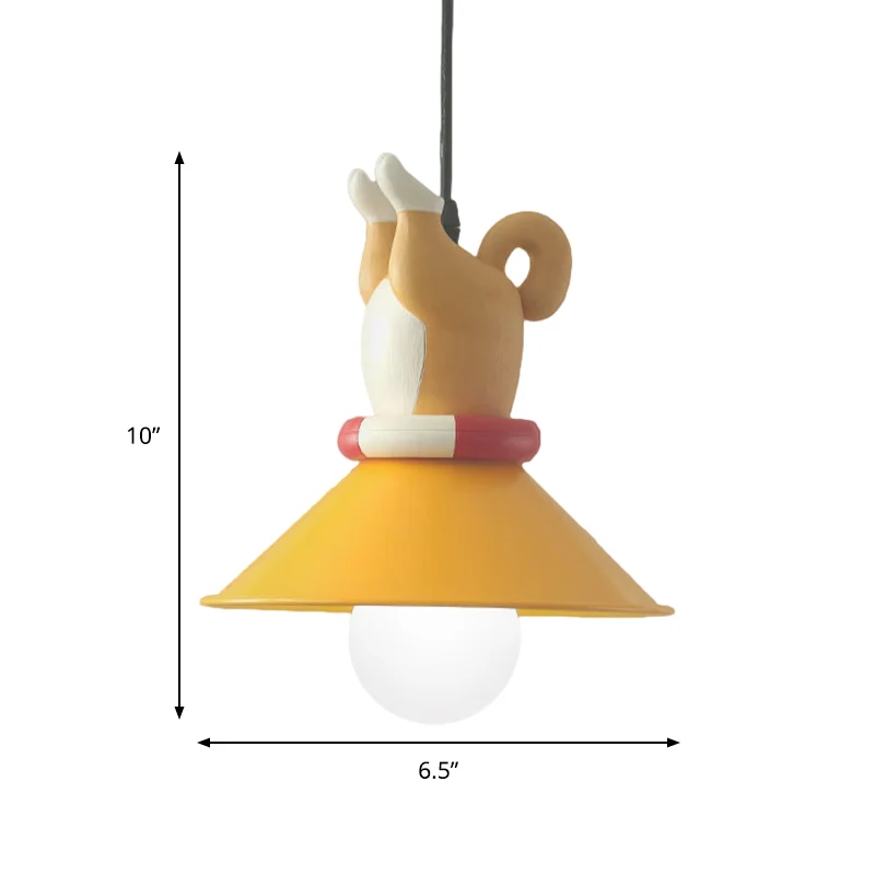 Gele dieren hanglampset cartoon enkele lamp hars hanglamp met conische kap Clearhalo