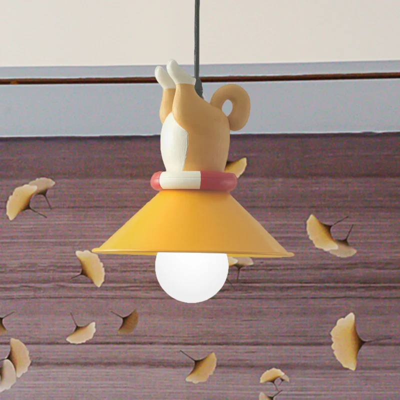 Gele dieren hanglampset cartoon enkele lamp hars hanglamp met conische kap Clearhalo