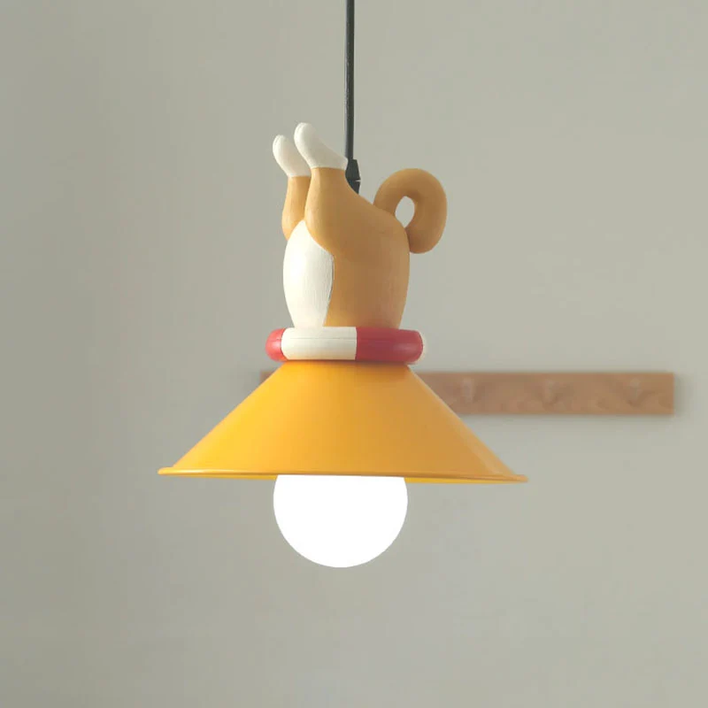 Gele dieren hanglampset cartoon enkele lamp hars hanglamp met conische kap Clearhalo