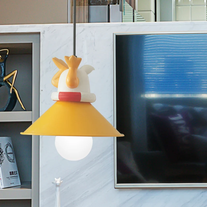 Gele dieren hanglampset cartoon enkele lamp hars hanglamp met conische kap Clearhalo