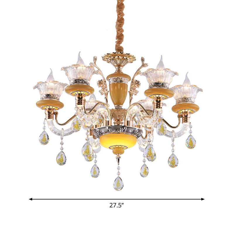 Gele kaars kroonluchter traditionele kristallen druppels 6 hoofden eetkamer plafond hanglamp Clearhalo