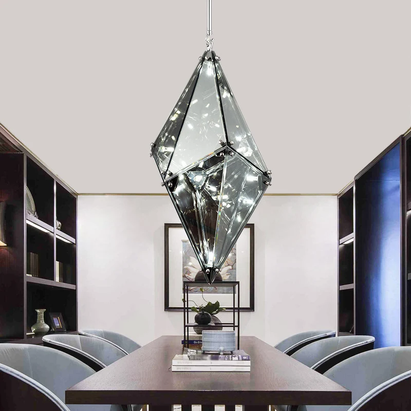 Gemstone rokerig grijs glazen neerwaartse verlichting postmoderne zwarte hangende plafondlamp met één lamp Clearhalo