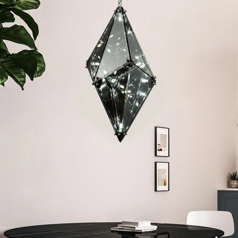 Gemstone rokerig grijs glazen neerwaartse verlichting postmoderne zwarte hangende plafondlamp met één lamp Clearhalo