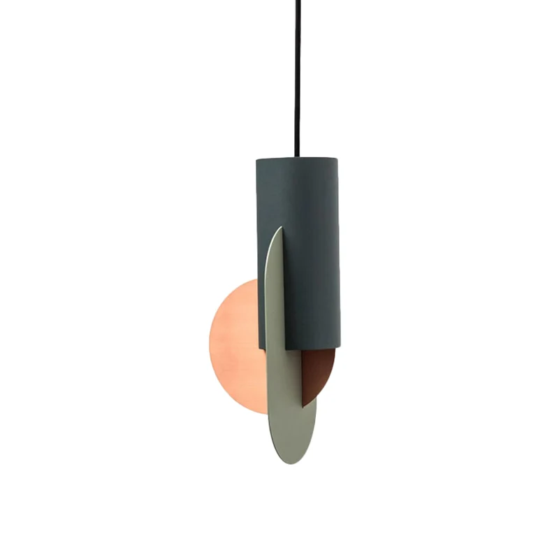 Geometrische hanglamp met colorblock Macaron Metaal 1-lichts roze-groen-grijze plafondlamp Clearhalo