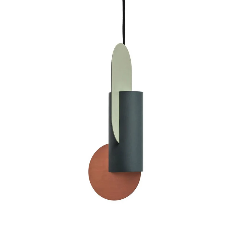 Geometrische hanglamp met colorblock Macaron Metaal 1-lichts roze-groen-grijze plafondlamp Clearhalo