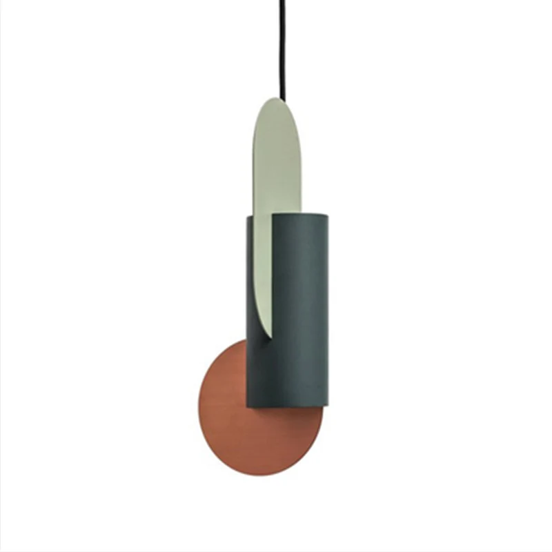 Geometrische hanglamp met colorblock Macaron Metaal 1-lichts roze-groen-grijze plafondlamp Clearhalo