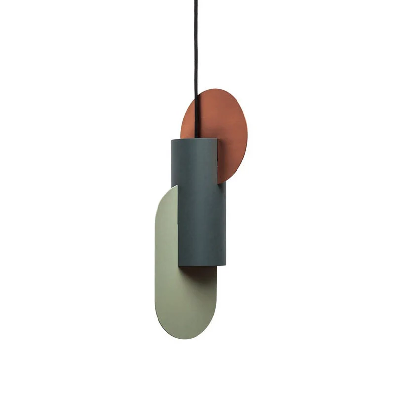 Geometrische hanglamp met colorblock Macaron Metaal 1-lichts roze-groen-grijze plafondlamp Clearhalo