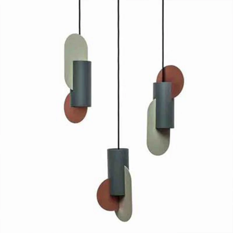 Geometrische hanglamp met colorblock Macaron Metaal 1-lichts roze-groen-grijze plafondlamp Clearhalo