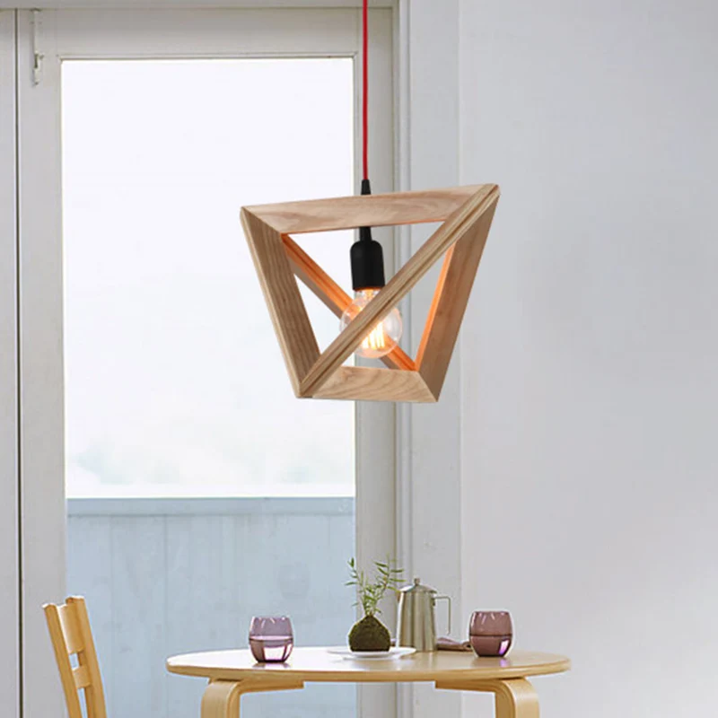 Geometrische schaduw eetkamer hanglamp houten 1-kops hedendaagse hangende plafondlamp Clearhalo