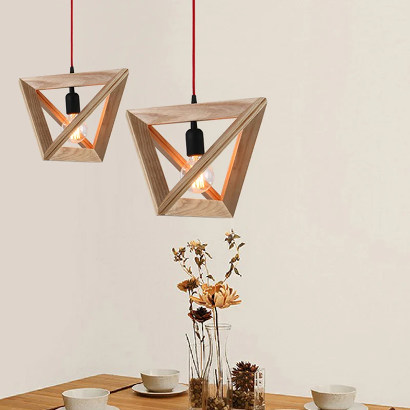 Geometrische schaduw eetkamer hanglamp houten 1-kops hedendaagse hangende plafondlamp Clearhalo