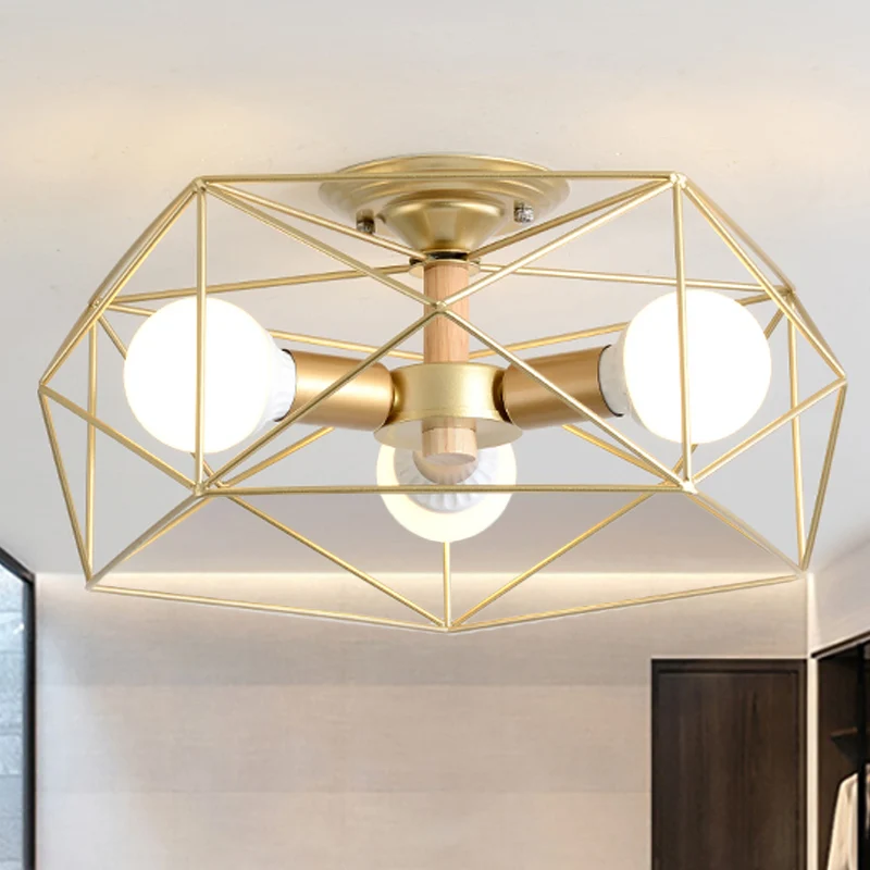 Geometrische semi-inbouw moderne metalen 3/4/5-lichts wit/zwart/goud semi-inbouwlamp met draadkooikap Clearhalo