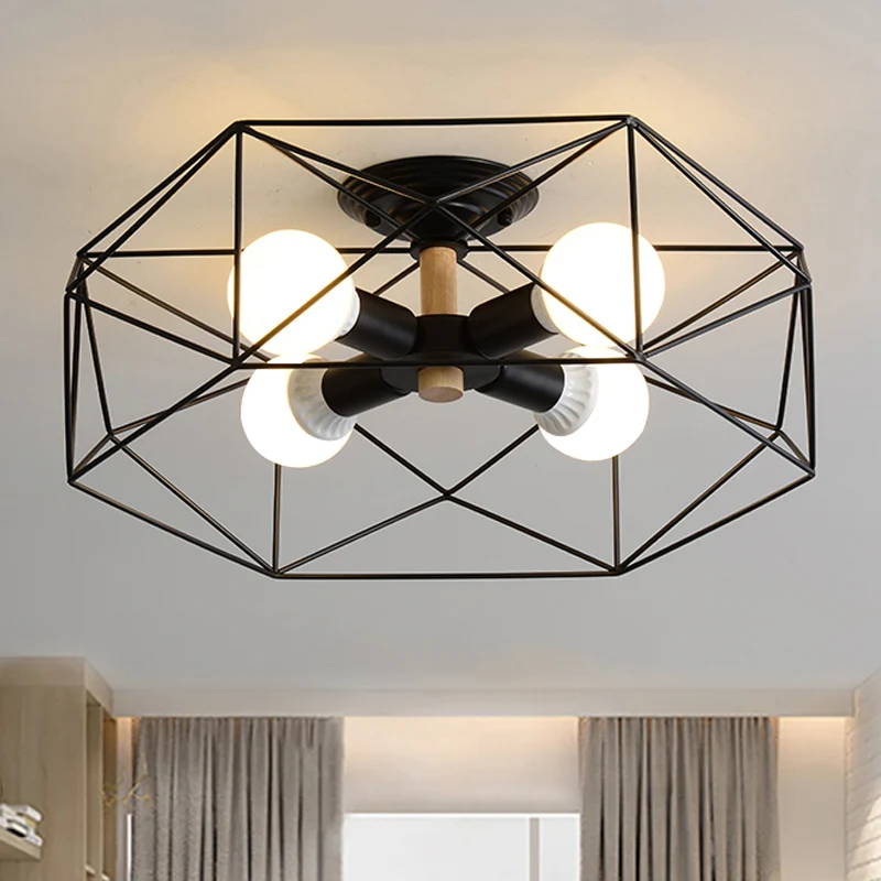 Geometrische semi-inbouw moderne metalen 3/4/5-lichts wit/zwart/goud semi-inbouwlamp met draadkooikap Clearhalo