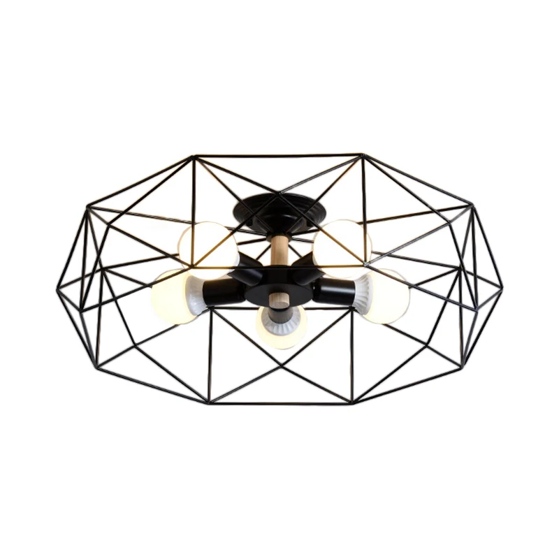 Geometrische semi-inbouw moderne metalen 3/4/5-lichts wit/zwart/goud semi-inbouwlamp met draadkooikap Clearhalo