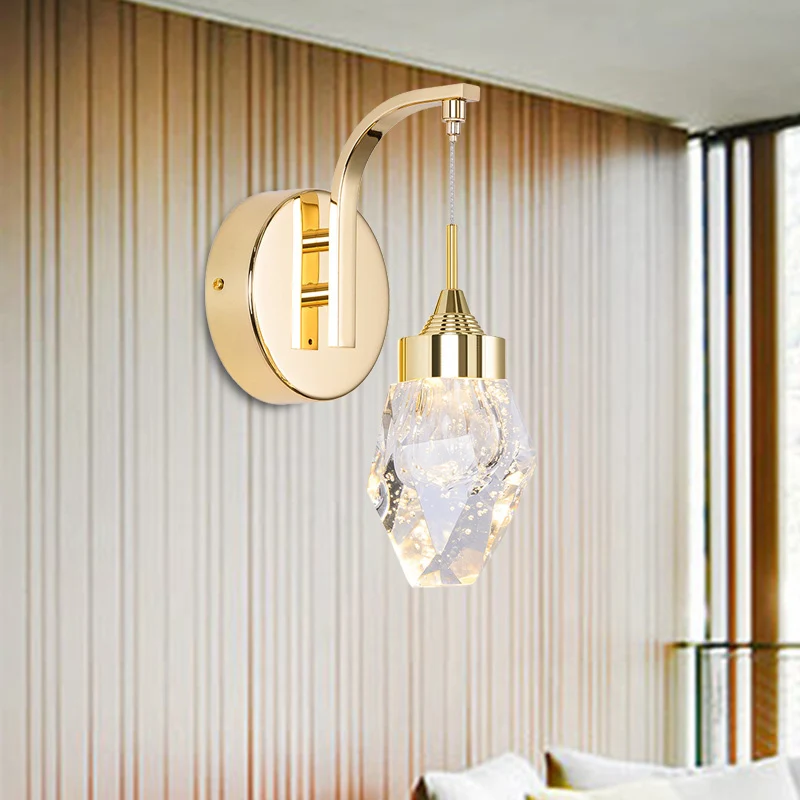 Geometrische woonkamer schans licht vintage bubble crystal LED gouden wandverlichting voor slaapkamer Clearhalo