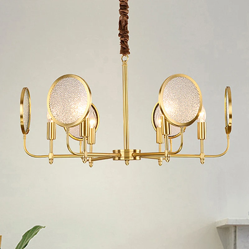 Geplaatste glazen gouden kroonluchterkaars 6/8 lichten kolonialisme naar beneden verlichting hanger voor woonkamer Clearhalo