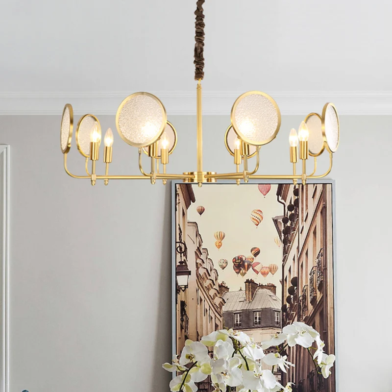 Geplaatste glazen gouden kroonluchterkaars 6/8 lichten kolonialisme naar beneden verlichting hanger voor woonkamer Clearhalo