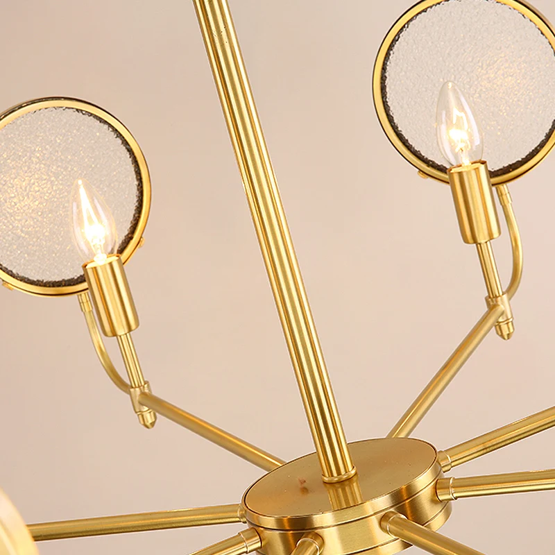 Geplaatste glazen gouden kroonluchterkaars 6/8 lichten kolonialisme naar beneden verlichting hanger voor woonkamer Clearhalo
