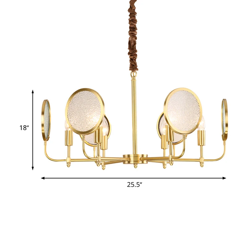 Geplaatste glazen gouden kroonluchterkaars 6/8 lichten kolonialisme naar beneden verlichting hanger voor woonkamer Clearhalo