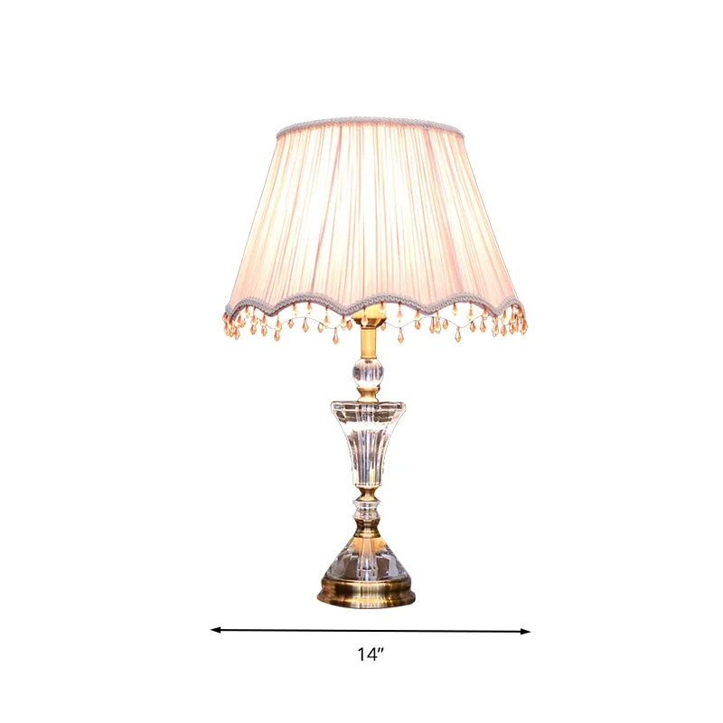 Geplooide lampenkap Kristallen nachttafellamp Minimalisme 1-lichts slaapkamernachtkastje roze met kristallen accent Clearhalo