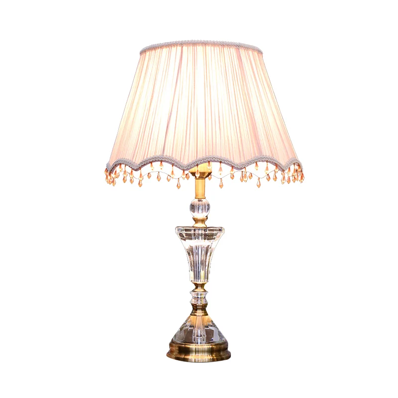 Geplooide lampenkap Kristallen nachttafellamp Minimalisme 1-lichts slaapkamernachtkastje roze met kristallen accent Clearhalo