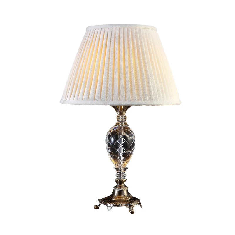 Geplooide lampenkap Kristallen tafellamp Platteland Slaapkamernachtlamp met enkele lamp beige Clearhalo