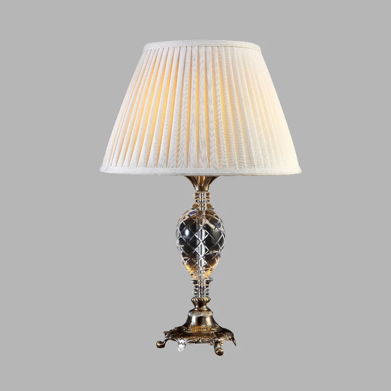 Geplooide lampenkap Kristallen tafellamp Platteland Slaapkamernachtlamp met enkele lamp beige Clearhalo