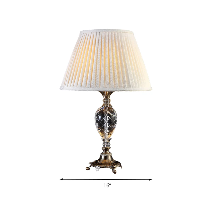 Geplooide lampenkap Kristallen tafellamp Platteland Slaapkamernachtlamp met enkele lamp beige Clearhalo