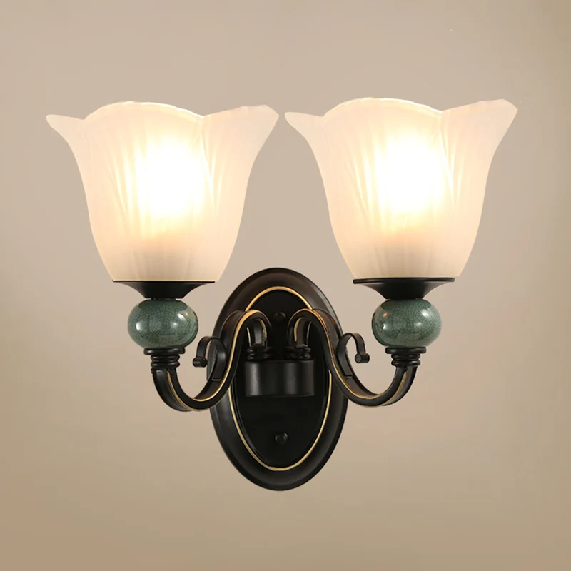 Geribbelde glazen bloemenwandverlichting Retro-stijl woonkamer wandlamp zwart Clearhalo
