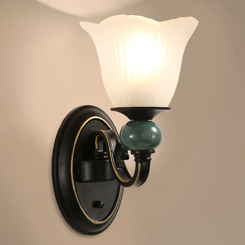 Geribbelde glazen bloemenwandverlichting Retro-stijl woonkamer wandlamp zwart Clearhalo