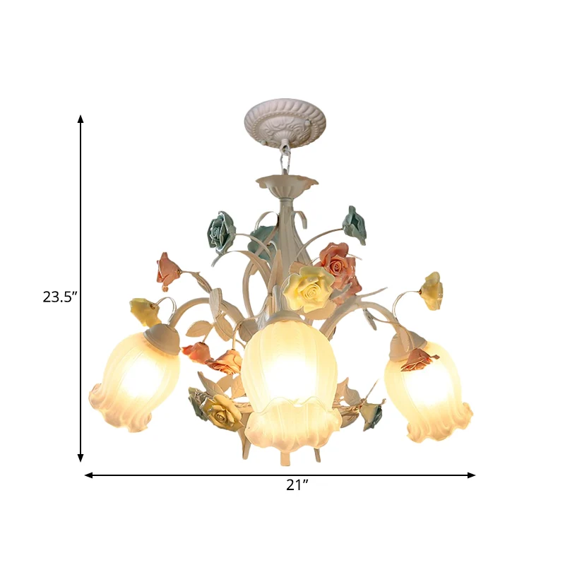 Geribbelde glazen witte kroonluchter halfopen bloem 3/6 lampen Koreaanse tuin hangende plafondlamp Clearhalo