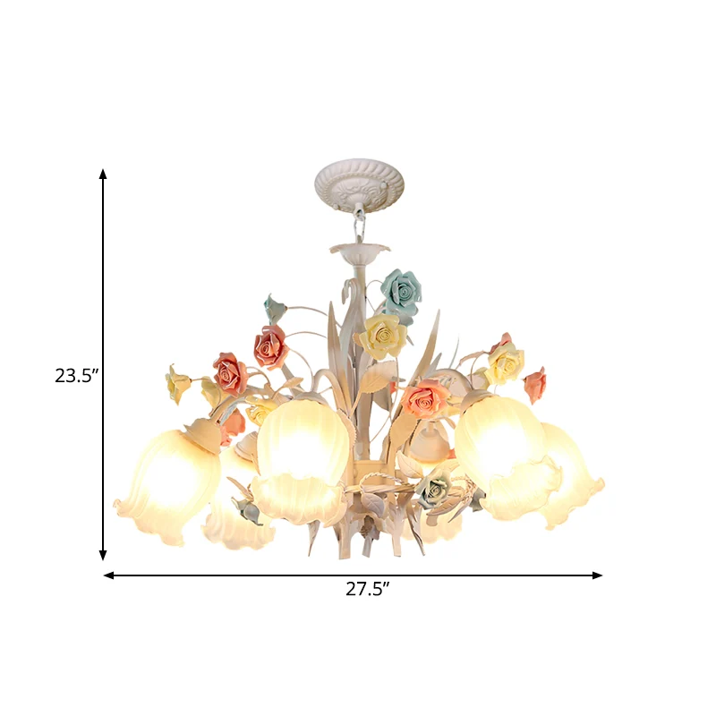 Geribbelde glazen witte kroonluchter halfopen bloem 3/6 lampen Koreaanse tuin hangende plafondlamp Clearhalo