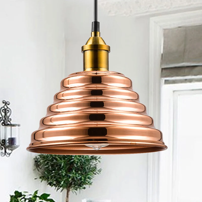 Geribbelde kegelvormige kap Plafondverlichting Moderne metalen 1-lichts roségouden hangende hanglamp voor de slaapkamer Cl...