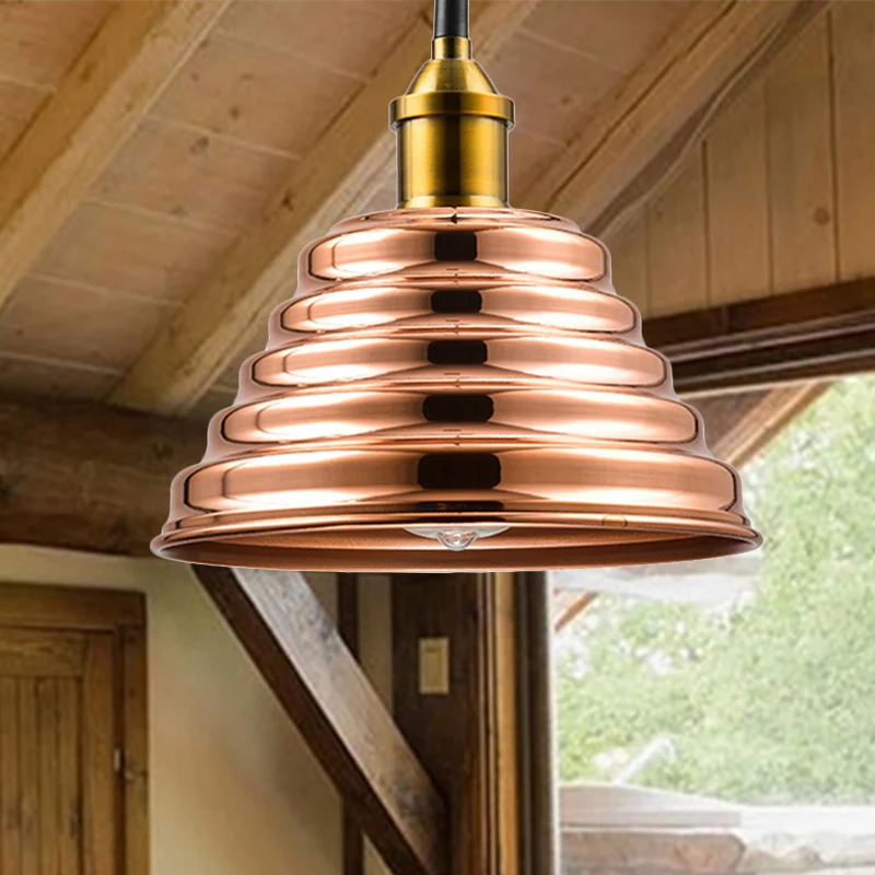 Geribbelde kegelvormige kap Plafondverlichting Moderne metalen 1-lichts roségouden hangende hanglamp voor de slaapkamer Cl...