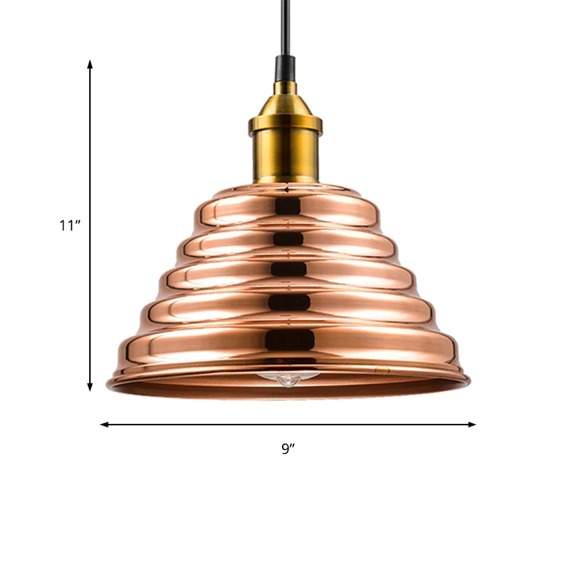 Geribbelde kegelvormige kap Plafondverlichting Moderne metalen 1-lichts roségouden hangende hanglamp voor de slaapkamer Cl...