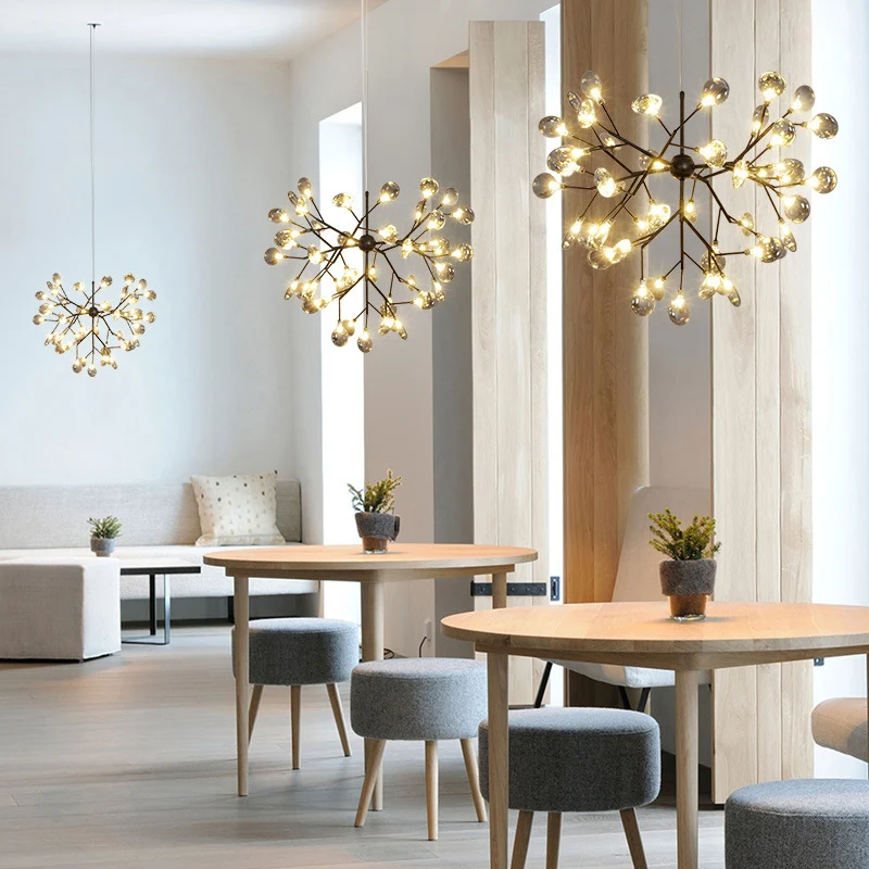 Gerookt glazen vertakte vuurvlieg kroonluchterverlichting Minimalistische LED-hanglamp zwart Clearhalo