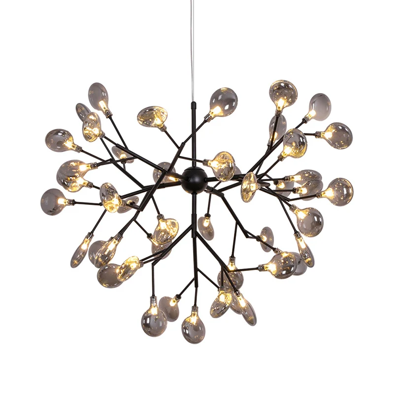Gerookt glazen vertakte vuurvlieg kroonluchterverlichting Minimalistische LED-hanglamp zwart Clearhalo