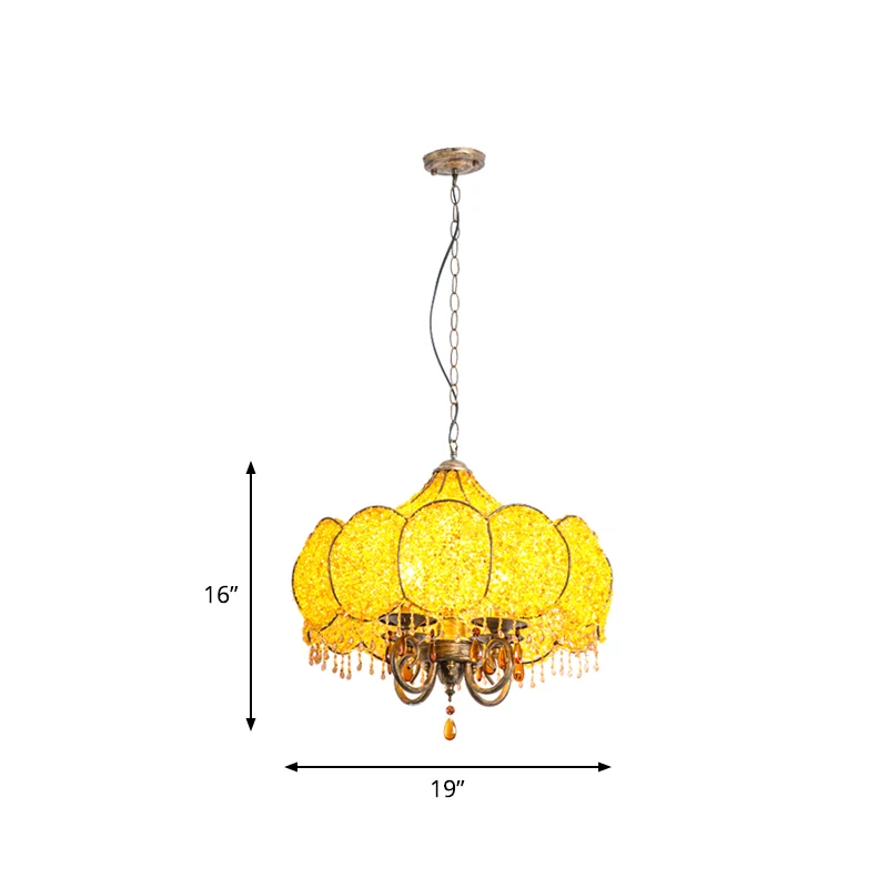 Geschulpte Restaurant Kroonluchter Verlichting Boheems Metaal 4 Lampen Roze/Gele Hanglamp Clearhalo