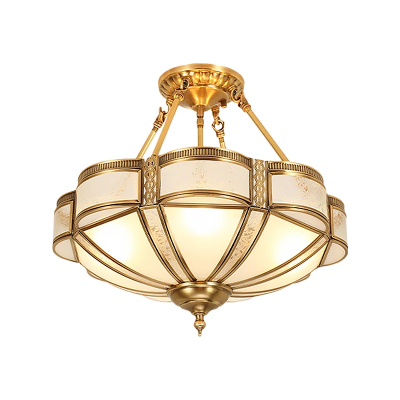 Geschulpte schaduw woonkamer inbouw simplistisch opaalglas 14 "/18"/23,5 "breed 3/4 lampen messing semi-inbouwarmatuur Cle...