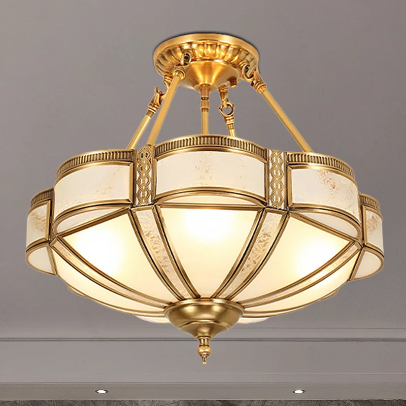 Geschulpte schaduw woonkamer inbouw simplistisch opaalglas 14 "/18"/23,5 "breed 3/4 lampen messing semi-inbouwarmatuur Cle...