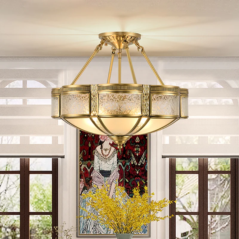 Geschulpte schaduw woonkamer inbouw simplistisch opaalglas 14 "/18"/23,5 "breed 3/4 lampen messing semi-inbouwarmatuur Cle...