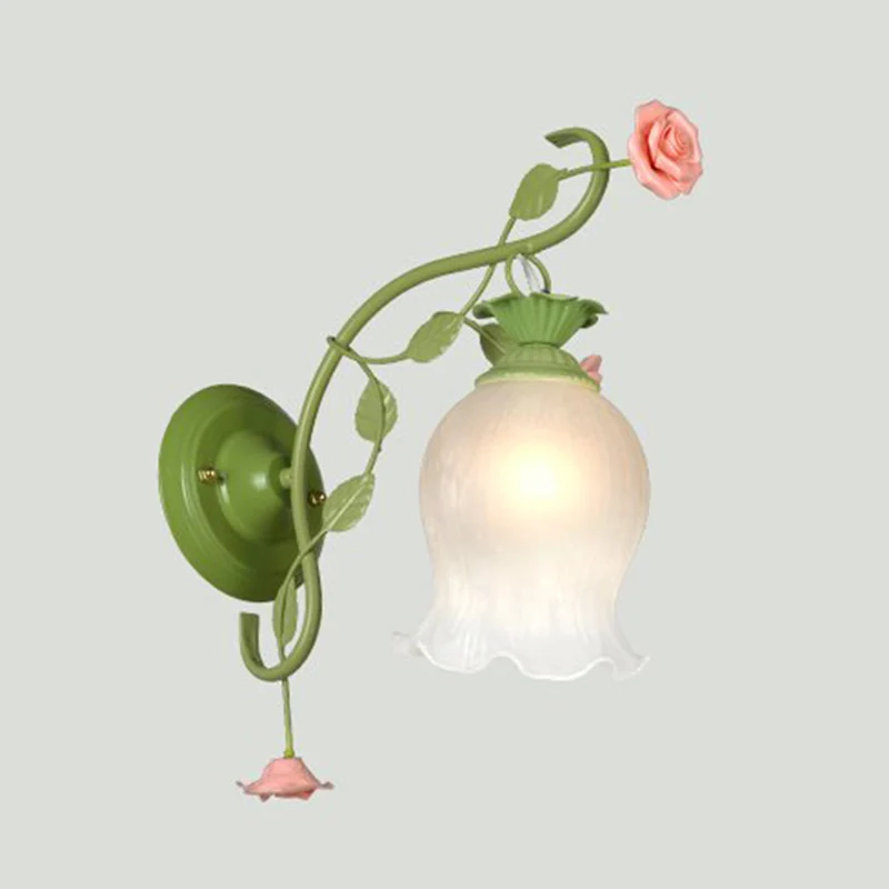 Geschulpte Slaapkamer Schans Lichtpunt Koreaanse Bloem Metaal 1 Lichtgroen Wandmontage Verlichting Clearhalo