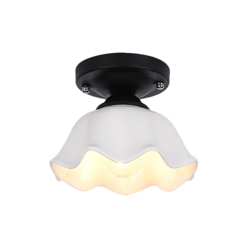 Geschulpte woonkamer semi-flush industrieel melkachtig glas één licht zwart verlichtingsarmatuur Clearhalo