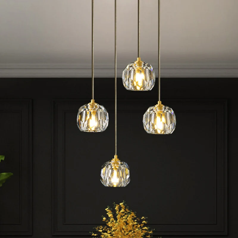 Gesneden kristalvormige plafondhanger moderne gouden hanglamp voor eetkamer Clearhalo