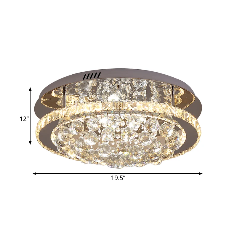 Gespiegelde Chrome Drum Semi-inbouw moderne kristallen hotel LED-plafondlamp met waterval Orb Drop Clearhalo