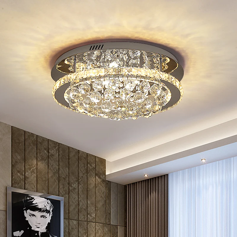 Gespiegelde Chrome Drum Semi-inbouw moderne kristallen hotel LED-plafondlamp met waterval Orb Drop Clearhalo