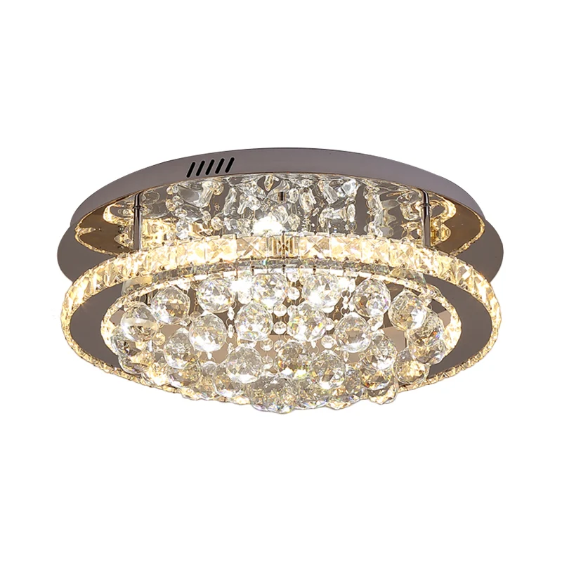 Gespiegelde Chrome Drum Semi-inbouw moderne kristallen hotel LED-plafondlamp met waterval Orb Drop Clearhalo