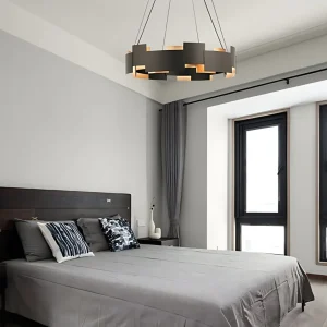 Gesplitste metalen hangende kroonluchter Postmodern zwart en goud binnenhanglicht Clearhalo